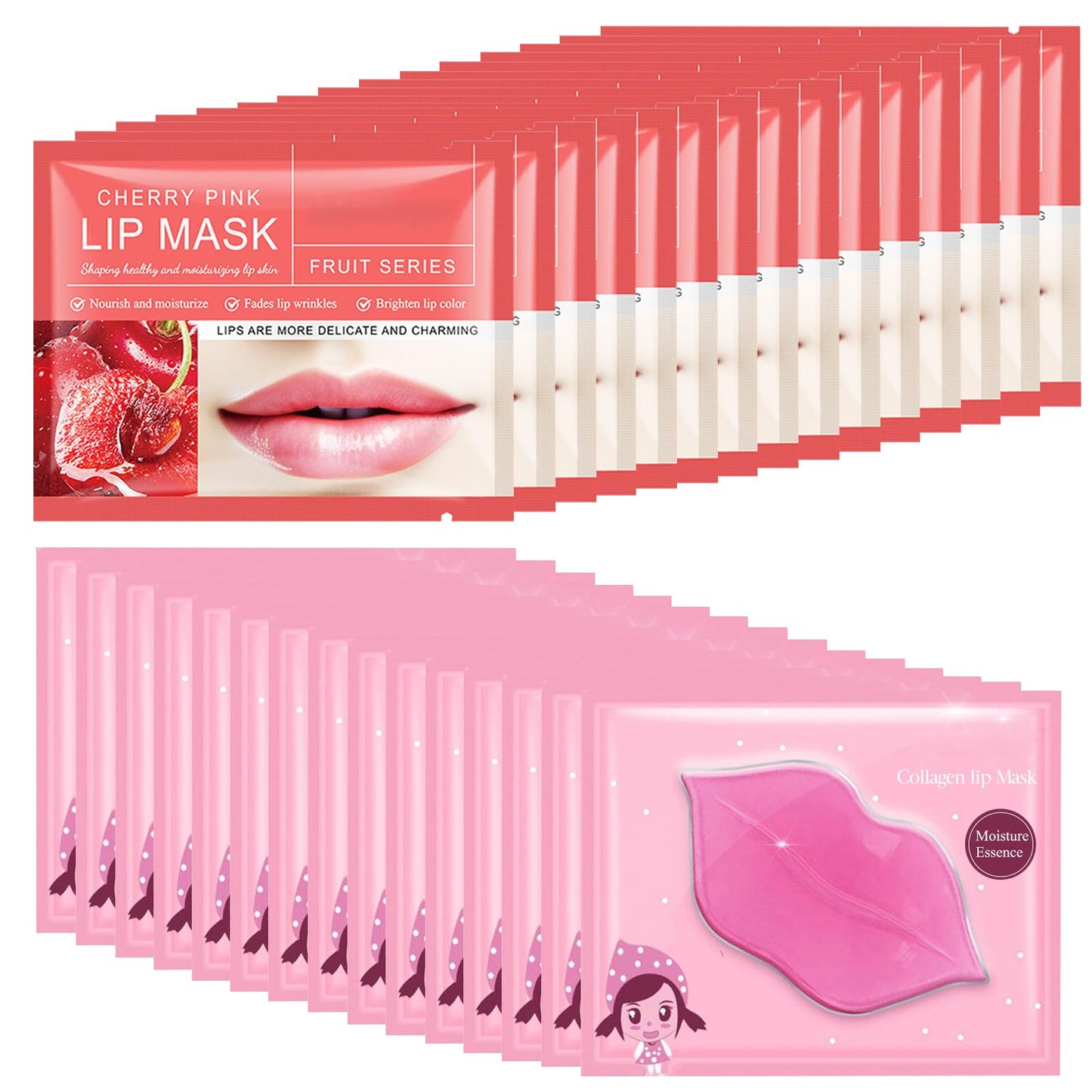 Felico 30PCS Lip Mask, Collagen Crystal Pink Care Gel Pads for Moisturizing,Reducing Chapped,Smoothing,Fine Lines,Remove Dead Skin Moisture Essence Make Your Dry Lips Attractive Sexy Cherry