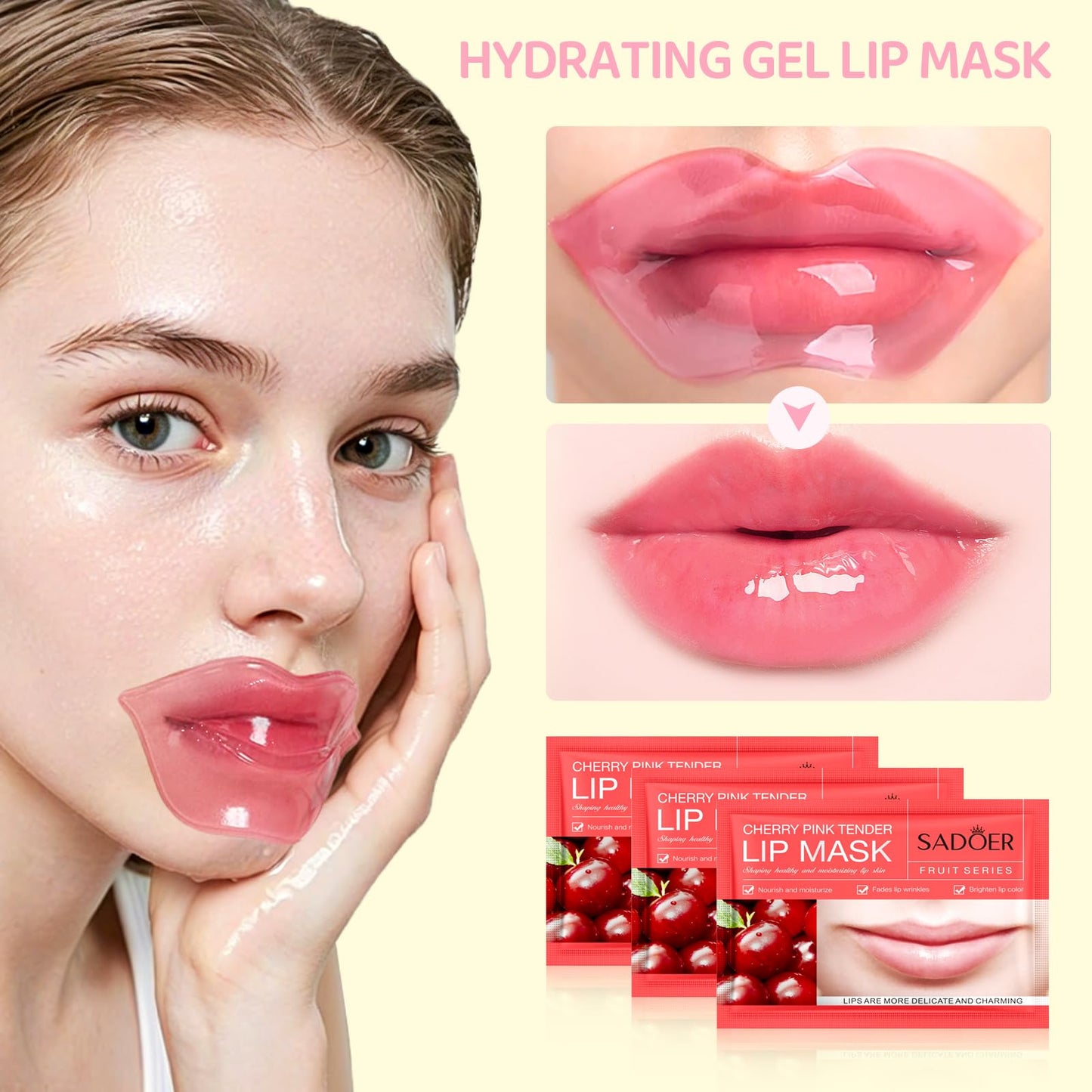 30 Pcs Lip Masks & Eye Masks, 24K Gold Crystal Gel Collagen Eye Pads, Cherry Under Eye Patches for Puffy Eyes, Dark Circles, Wrinkles and Fine Lines, Bachelorette Party Favors, Bridesmaid Gifts