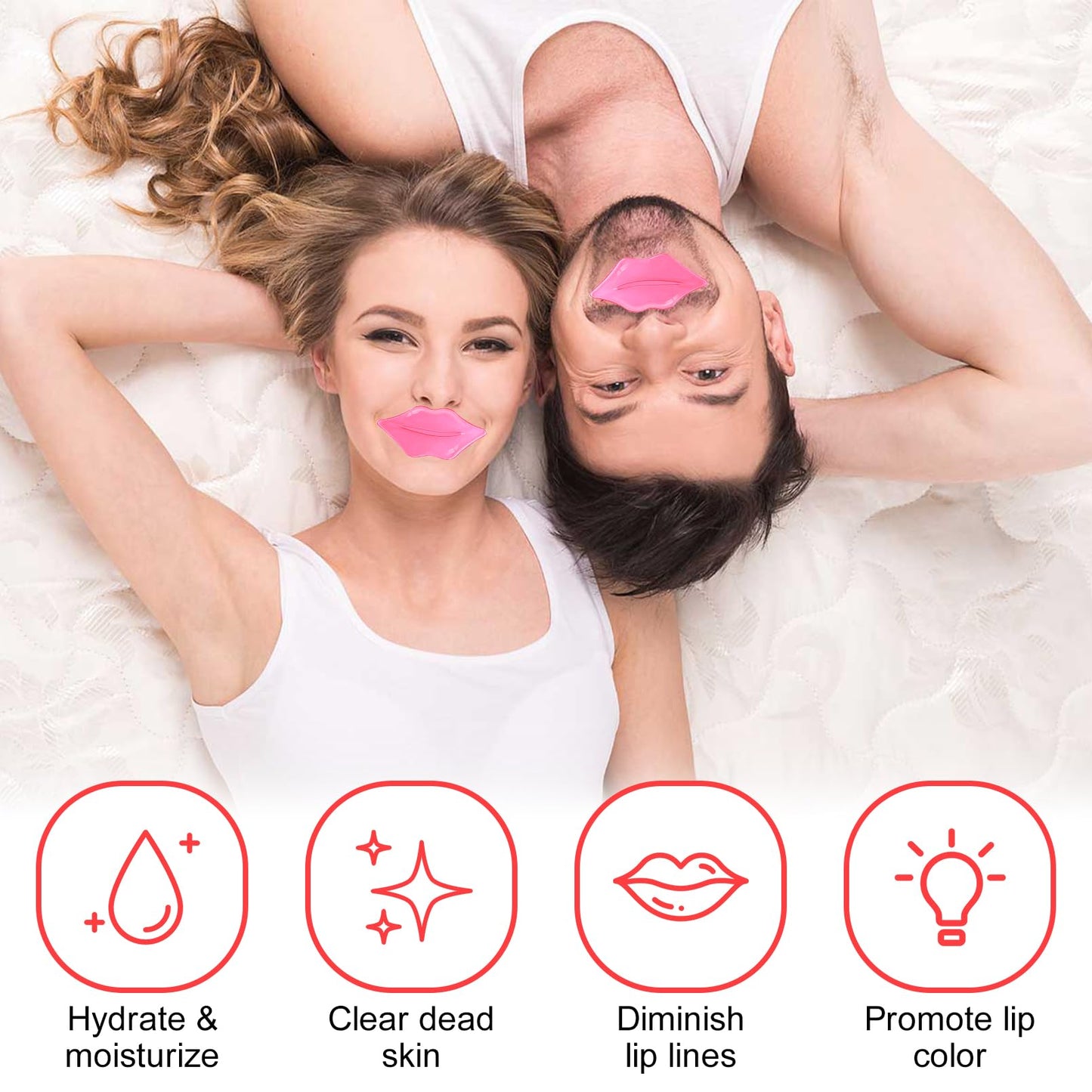 CACASO 50 Pcs Lip Mask Sheet - Crystal Lip Masks, Moisturizing Rose Pink Lip Masks, Anti-Chapped, Anti-Wrinkle