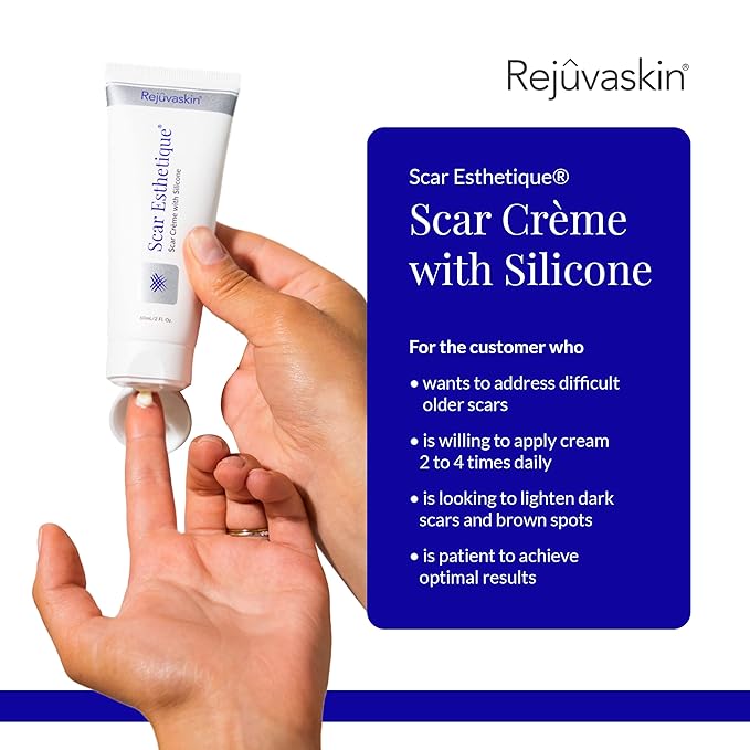 Rejuvaskin Scar Esthetique Scar Cream with Silicone, Reduces the Appearance of Surgical Scars, Burns, Stretch Marks, Keloids & Acne Scars, 60ml