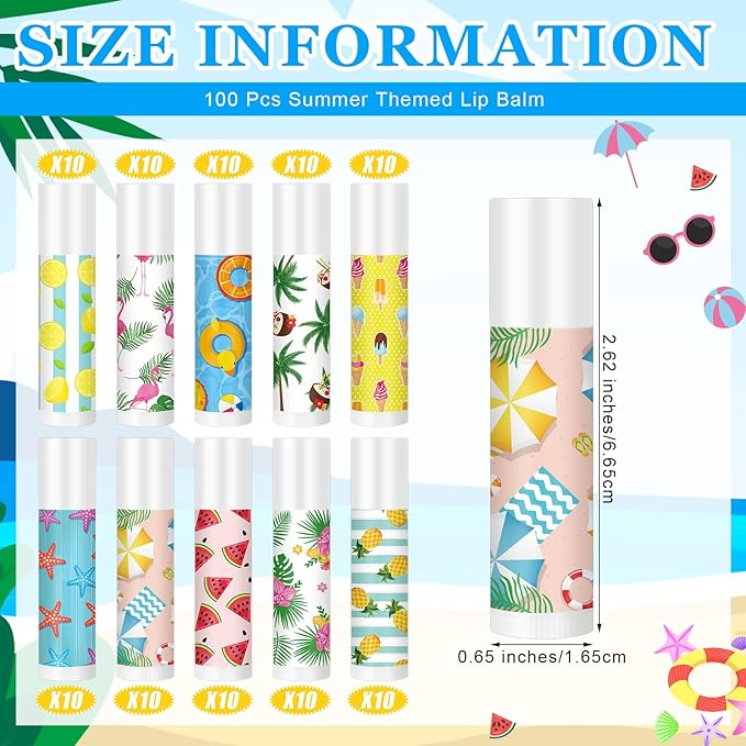 100 Pcs Summer Lip Balm Bulk Gifts