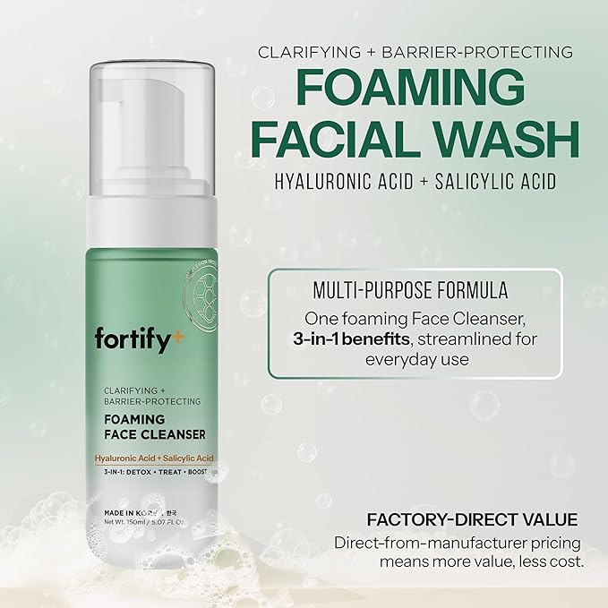 Foaming Facial Cleanser with Hyaluronic Acid & Salicylic Acid – 3-in-1 Face Wash – Deeply Purifies, Hydrates – Korean Skincare, Dermatologist Tested – All Skin Types – 5.07 fl oz