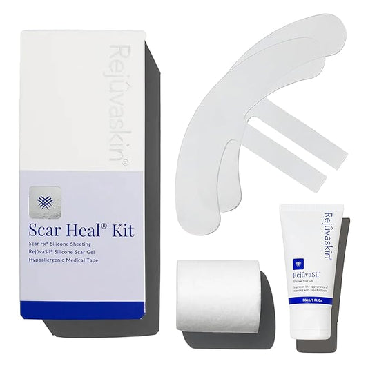 Rejuvaskin Scar Heal Kit for Breast Scars, Soften, Flatten, Reduce and Recover, Silicone Sheeting, RejuvaSil Gel & Medical Tape, Breast Piece Pair