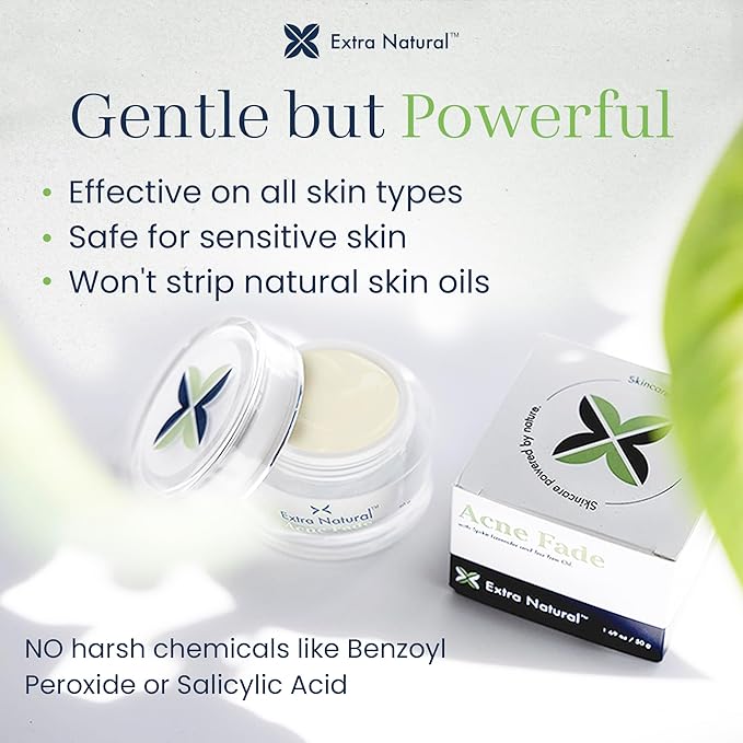 Extra Natural Acne Fade Treatment - Maximum Strength Face Cream for Sensitive Skin - For Pimple, Blackhead, Whitehead, Cystic, Hormonal Acne, Scar - Fast Acting Herbal Formula with Lavender & Tea Tree