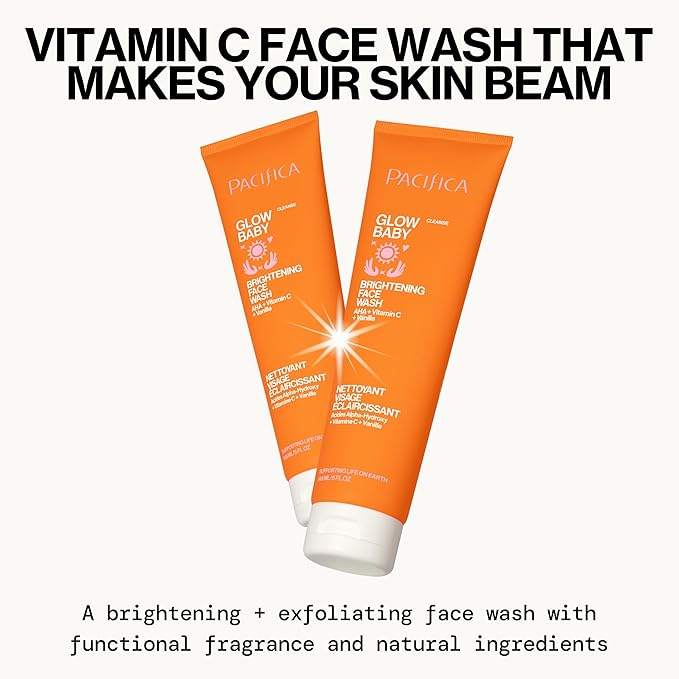 Pacifica Beauty Glow Baby Brightening Face Wash & Enzyme Face Scrub Set, Skincare, Vitamin C, Glycolic Acid, Vitamin E, Facial Cleanser, Exfoliator, Skin Care, Vegan, 5 fl oz and 4 fl oz (Set of 2)