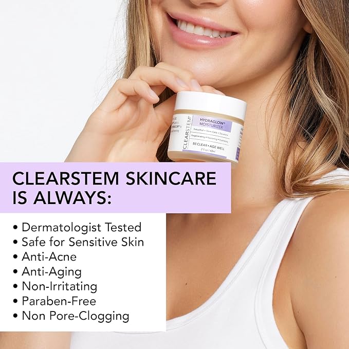 CLEARSTEM - HYDRAGLOW Stem Cell Moisturizer - Bakuchiol + Squalene - Youthful Skin Face Moisturizer - All Skin Types - Facial Skin Care Products - Gluten Free, Cruelty Free - 2 fl oz / 60ml
