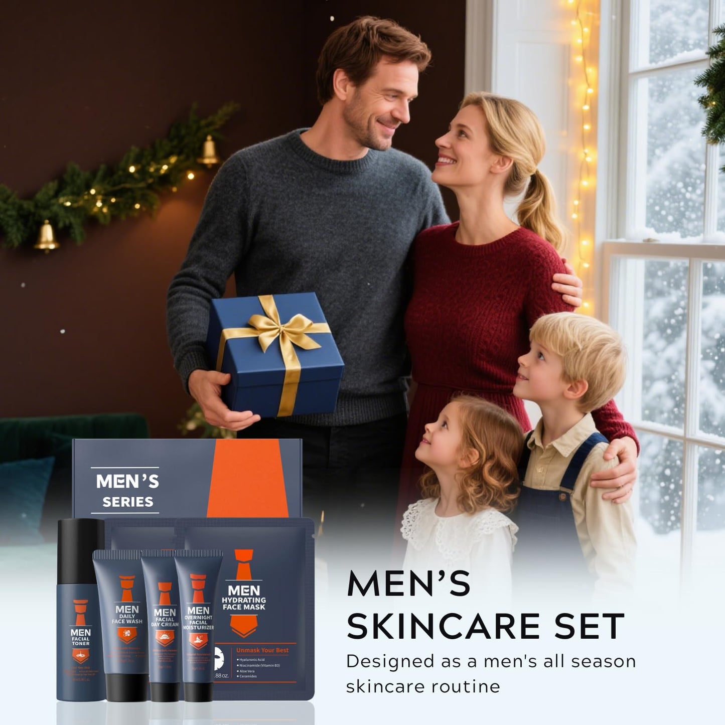 Skin Care for Men Hydrate, Anti-Aging Mens Facial Care Kit - Daily Men’s Skin Care Kit for Sensitive Skin & Dryness Protection | Mens Christmas Gifts Stocking Stuffers for Boyfriend Dad Husband 6Pcs