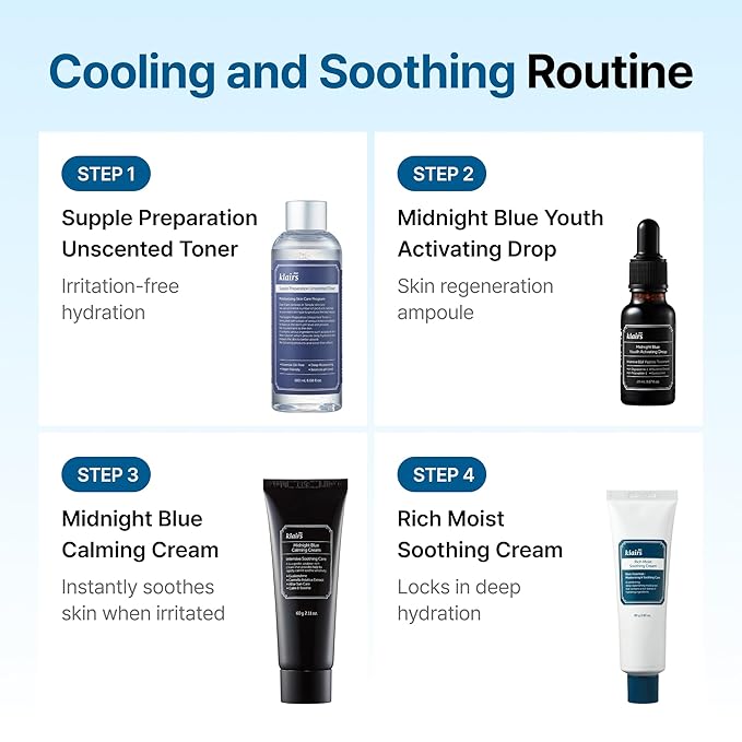 DearKlairs Midnight Blue Calming Cream – Soothing Face Moisturizer for Oily & Sensitive Skin, Redness Relief & Hydrating, Lightweight Texture, 1.01 Fl Oz