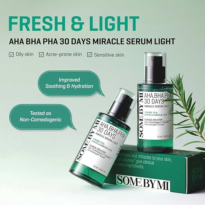 SOME BY MI AHA BHA PHA 30 Days Miracle Serum Light - 1.69oz, 50ml - Daliy Exfoliating Salicylic Acid Serum for Pore and Blackhead Care - Centella & Niacinamide for Skin Soothing - Korean Skin Care