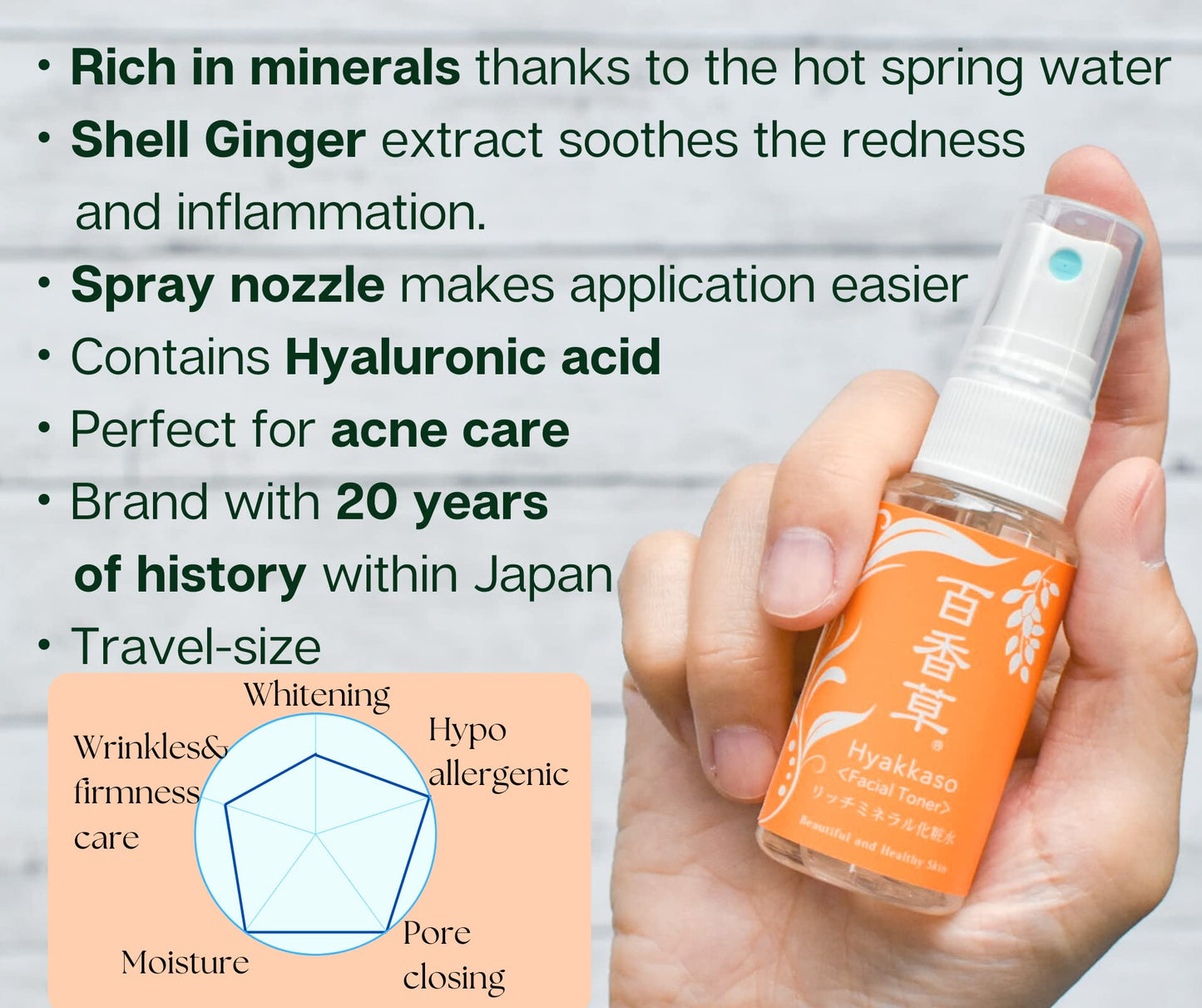 Hyakkaso JAPAN - Herbs & Minerals Facial Soap 80g 2.8Oz , with sample trial size Hyaluronic Acid Facial Toner 30ml & Hyaluronic Acid & Herbs Serum 4ml , Daily Cleansing and Acne Care, All Skin Types