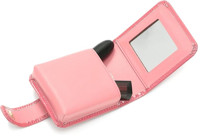 Cockatoo Leather Lipstick Case with Mirror, Women's Portable Lipstick Pouch Travel Cosmetic Bag Can Be Put in Wallet Mini Cosmetic Bag Lipstick Pouch (Nude Pink)