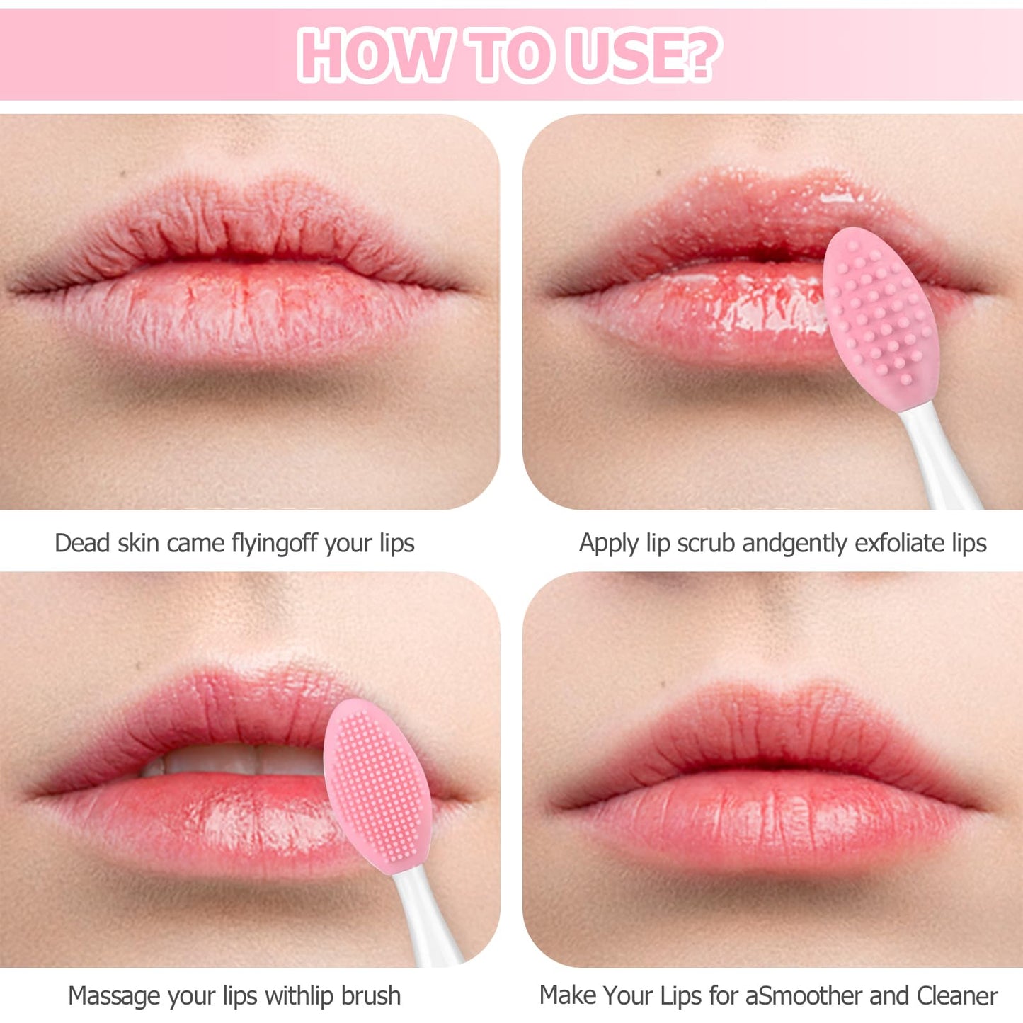 3 in 1 Lip Scrub Brush,Lip Applicators and Facial Pore Cleansing Brush,Silicone Lip Mask Applicator for Lip Lightening,Makeup Skincare Removal,Exfoliating Dark Lips,Remove Blackheads