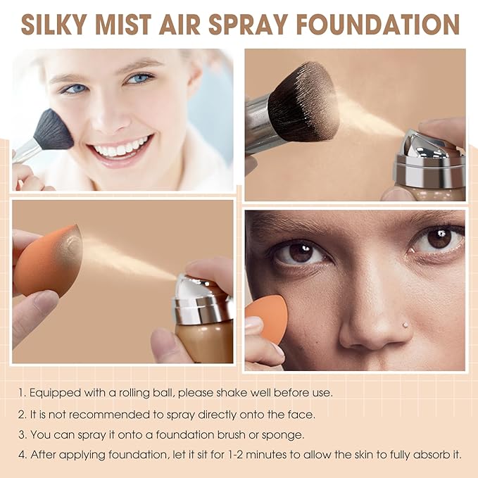 AirBrush Foundation Spray, Silky Mist Foundation Spray Makeup #A01 Ivory