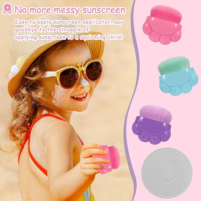 3 Pack Kids Sunscreen Applicator,Sunblock Buddy Brush with Protective Case,Sun Lotion Applicator Sun Cream Brush Set with Brush Cleaning Pad