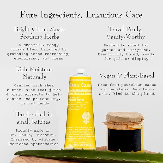 BARR-CO. Soap Shop Hand Cream Lemon Verbena, Tangy Citrus Scent with Grounding Herbs, Hand Cream for Dry & Cracked Hands, Shea Butter Cream, 3.4 fl oz