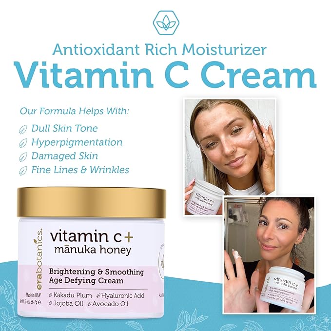 Era Organics Advanced Vitamin C Face Cream - Brightening and Nourishing with Jojoba Oil, Kakadu Plum for Fine Lines, Wrinkles