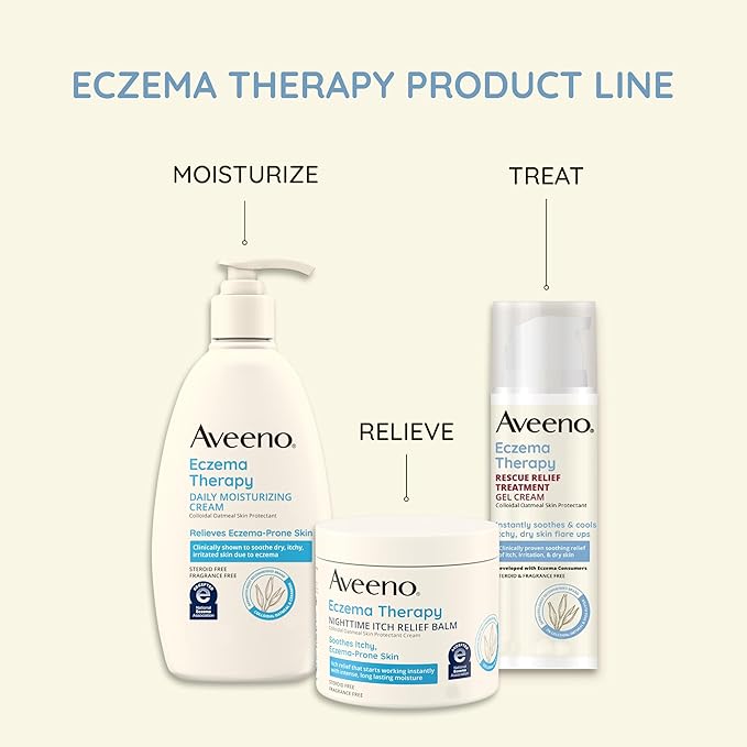 Aveeno Eczema Therapy Nighttime Itch Relief Balm, Eczema Cream for Body, Moisturizing Colloidal Oatmeal & Ceramide Formula, Fragrance Free, Soothing Dry Itchy Skin, 11 fl oz
