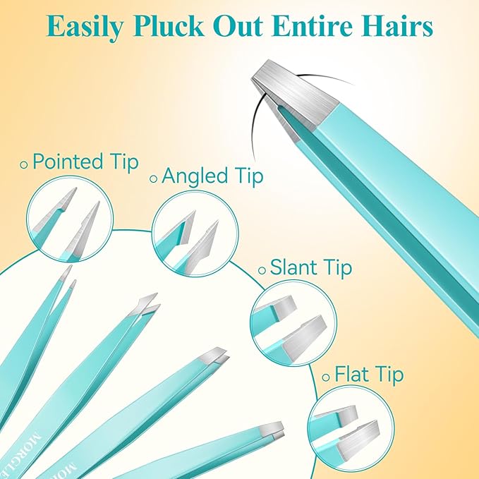 MORGLES Blackhead Remover and Pimple Popper Tool Kit, 10 Pcs Professional Acne Extractor Kit, Ingrown Hair Tweezers with Leather Travel Case for Face and Eyebrow Grooming