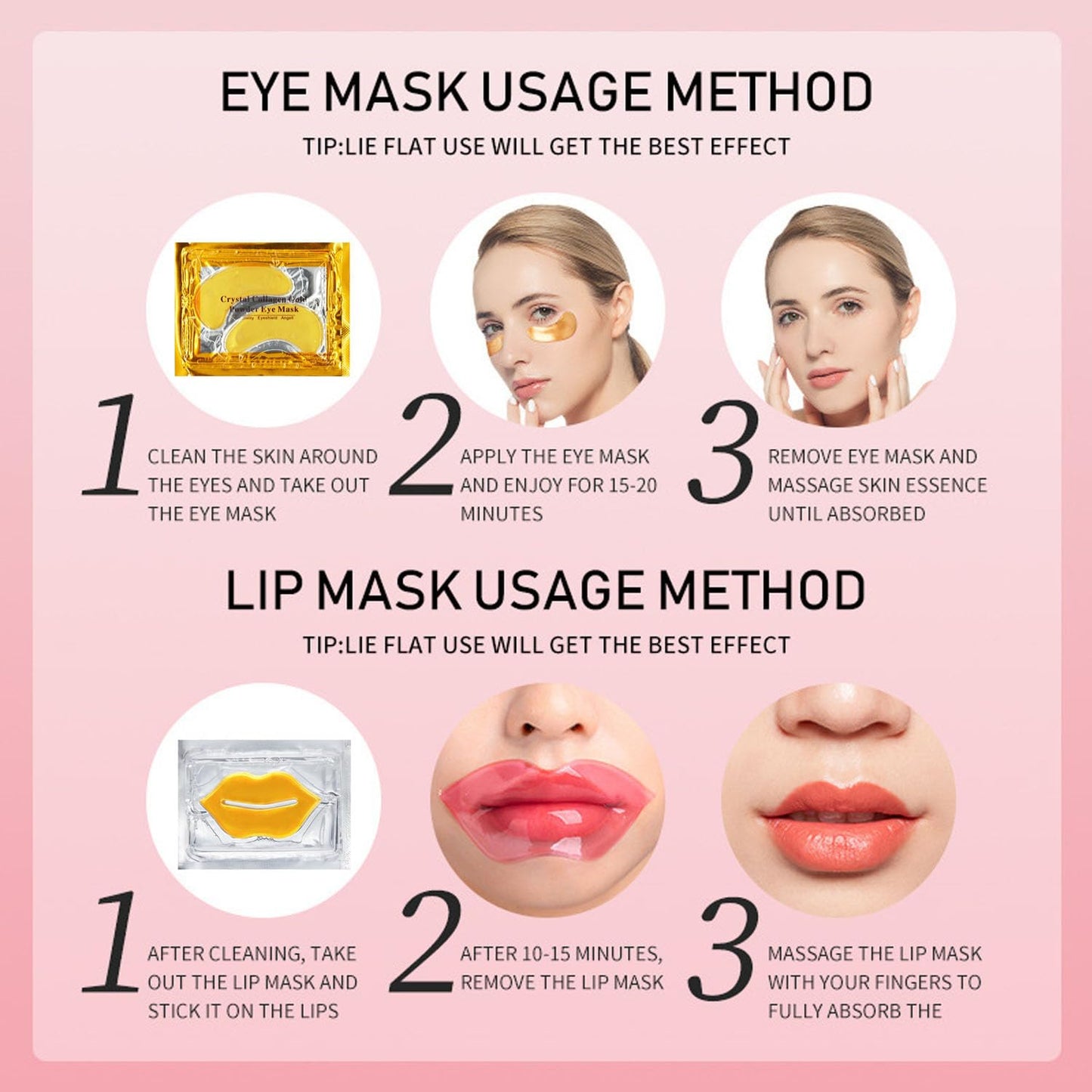 Blopuivo 32 Pairs Eye Masks & Lip Mask, 24K Collagen Under Eye Patches for Dark Circles and Puffy Eyes, Reduce Lip Wrinkles, Anti Chapped & Remove Lip Dead Skin, Nourishes the Lip & Eye Skin (Gold)