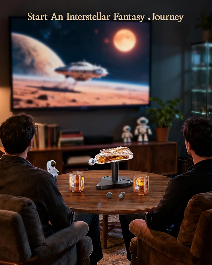 Kollea Birthday Gifts for Men Dad, Galaxy Spaceship Whiskey Decanter Sets for Men, Spacecraft Limited Edition, 2 Funny Glasses, Unique Guys Brother Gift Idea, Liquor Decanter for Bar, Anniversary, Him
