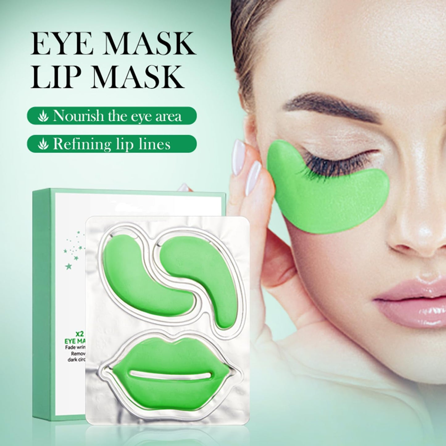 10 Pairs Aloe Vera Under Eye Patches and Moisturizing Lip Mask Set - 10 Pcs Aloe Vera Under Eye Patches, Refines Eye mask Lines Essence for Women Gifts