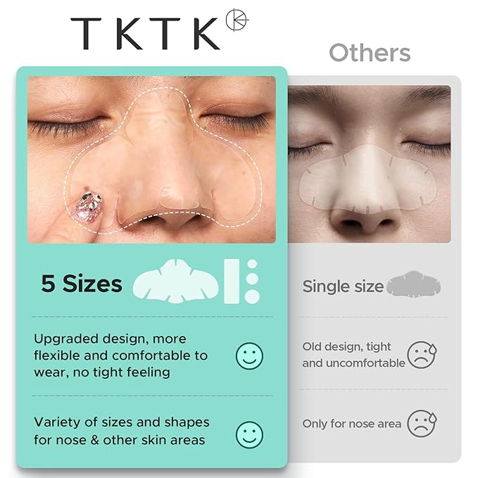 TKTK Hydrocolloid Nose Patches, XL Nose Pore Strips 91 x 48 mm, Large Hydrocolloid Acne Pimple Patches for Face, Cover Zit Blemishes & Absorb Oil (Nose Contoured, Strip, Dots 5 Sizes 265 Count)