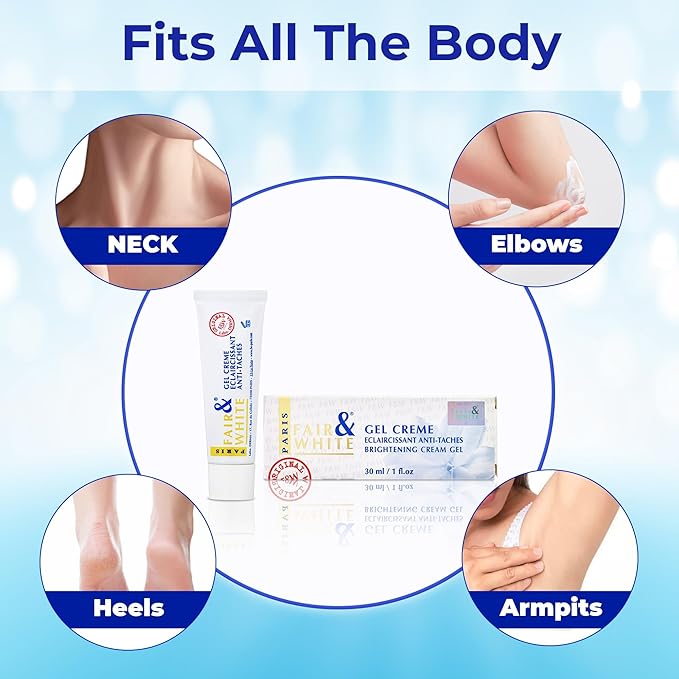 FAIR & WHITE Original Skin Brightening Gel Cream - 30ml / 1floz - For Neck, Face, Armpit, Elbows, Private Areas, Brightening Gel for Uneven Skin Tone