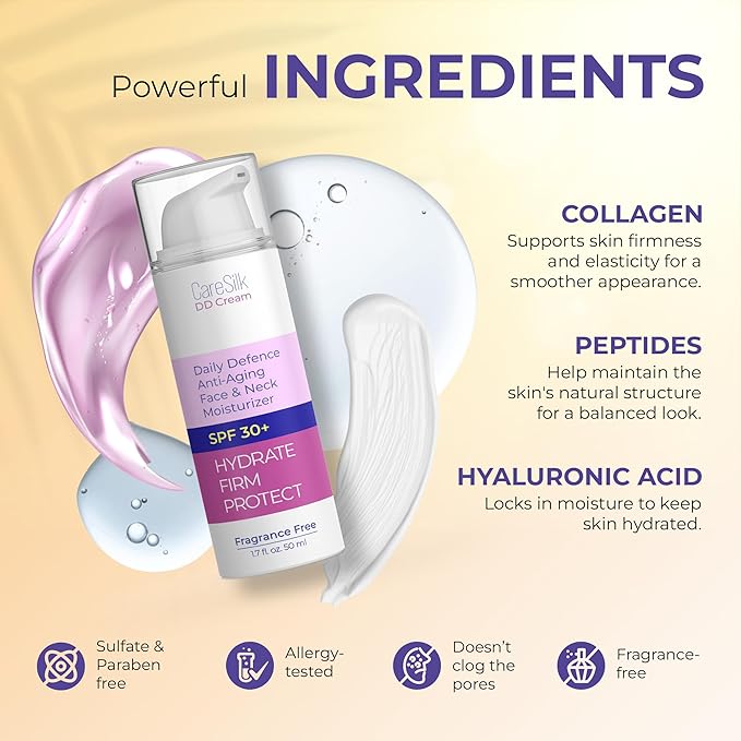 DD Cream Face Moisturizer SPF 30+ – Daily Defense with Hyaluronic Acid, Collagen & Peptides – Lightweight, Fragrance-Free, Reef Safe – 1.7 fl oz (1.7, Women)
