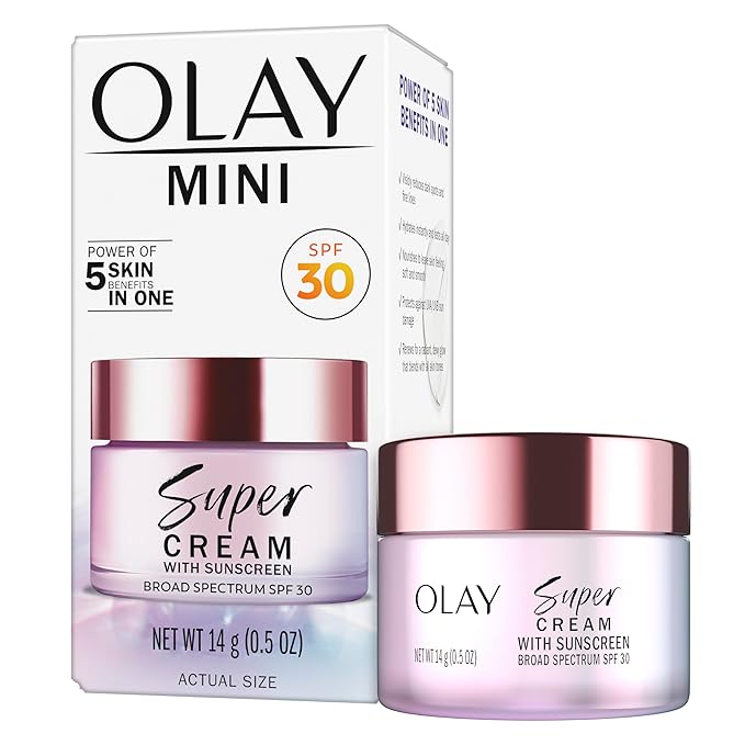Olay Super Cream with Sunscreen SPF 30, Trial Size, Lightweight Face Moisturizer with Sun Protection, 5-in-1 Skin Care Benefits - Hydrating, Brightening, Firming - Niacinamide, Vitamin C, 15 mL