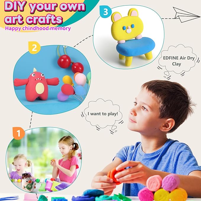 EDIFON Air Dry Clay Kit, 36 Colors Modeling Clay with Tools, Ultra Light, Safe and Non-Toxic, Ideal Gift for Kids (36 Colors+ Tools)