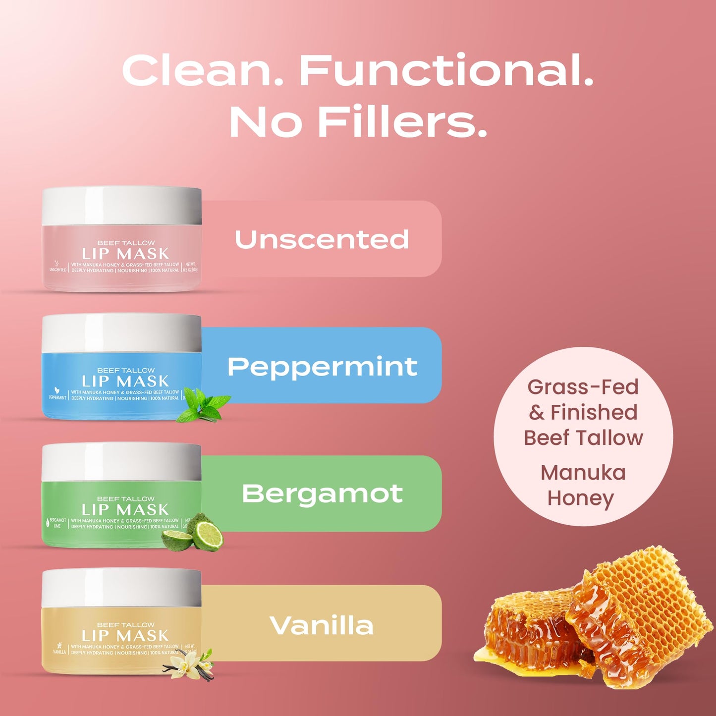 Body Restore Grass Fed Beef Tallow Lip Mask, Manuka Honey – Christmas Stocking Stuffers, White Elephant, Hydrating Moisture, Travel Essentials, Self Care, Birthday Gifts for Women, Men – Unscented