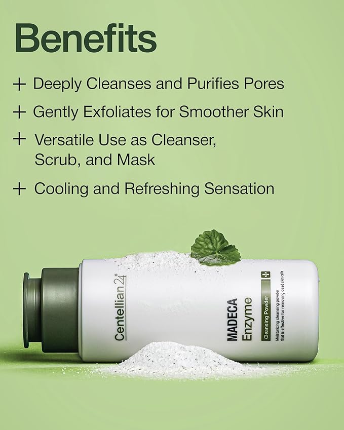 CENTELLIAN 24 Madeca Enzyme Cleansing Powder (2.03fl oz) - Gentle Daily Exfoliating Face Cleanser & Mask for Smooths Skin, Reduces Oil & Remove Impurities, Korean Skin Care. TECA, Mint Powder