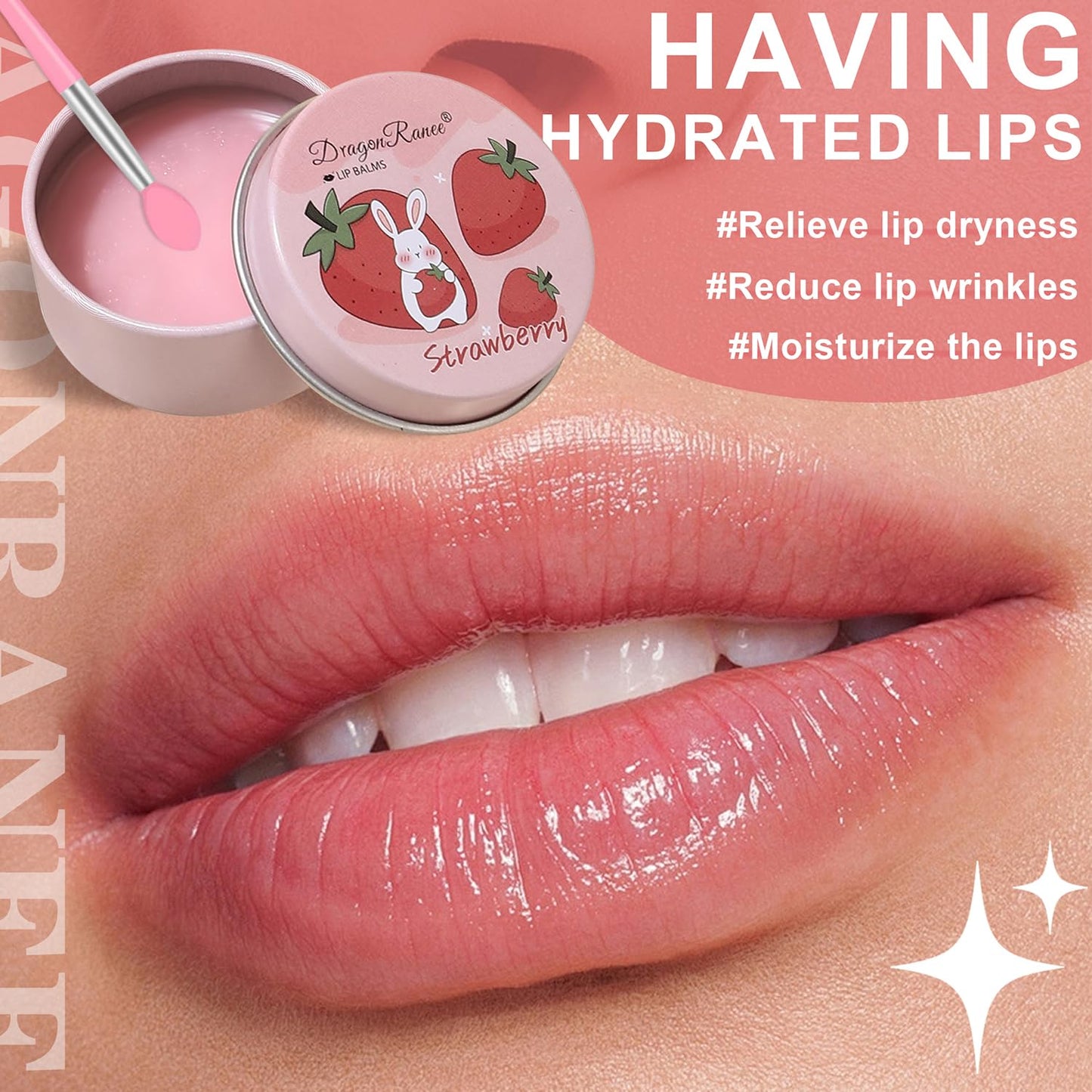 2 Pack Moisturizing Lip Masks, Strawberry Vitamin E Lip Balm Lip Care Gifts for Women Girls, Conditioning Lip Mask and Lip Butter Melting Balm for Dry and Cracked Lips (Strawberry & Peach)