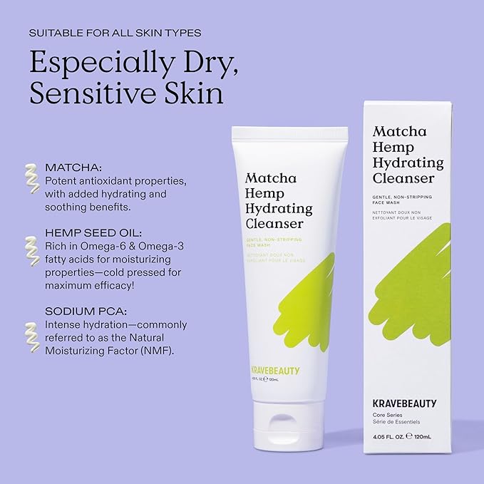 KraveBeauty Cleanse + Protect Duo, Contains Matcha Hydrating Cleanser + Beet The Sun, Gentle Face Wash & Chemical Non-Greasy SPF, Daily Skincare Essentials, Vegan & Cruelty Free, 4.05 fl oz 1.7 fl oz