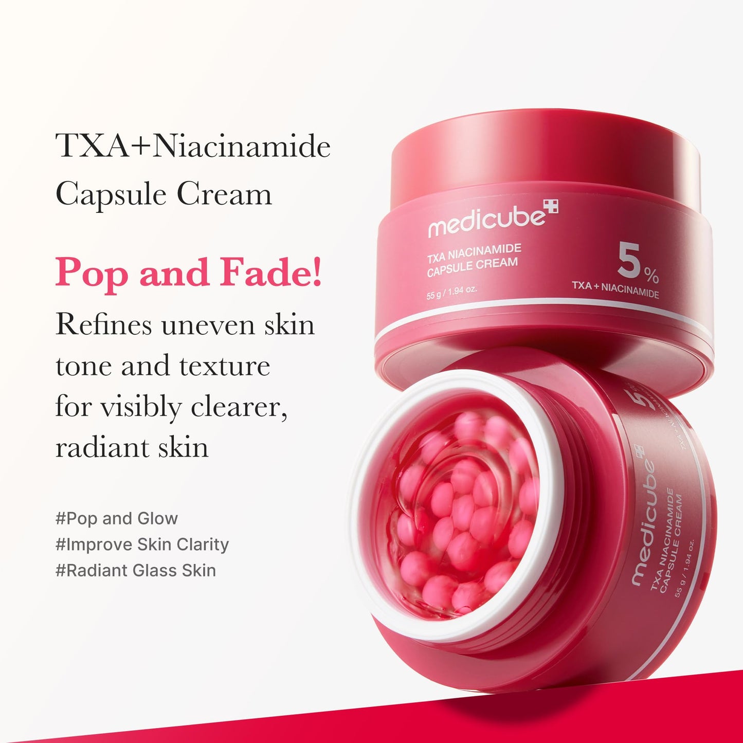 medicube TXA+Niacinamide Capsule Cream | Dual Radiance Moisturizer, Ideal for Use After Spot Care | For Uneven Skin Tone, Texture & Hydration | 99% Pure Tranexamic Acid | Korean Skincare | 1.94oz