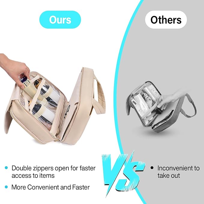 Hanke Hanging Travel Toiletry Bag for Women with Jewelry Organizer Compartment, Travel Essentials Toiletries and Makeup Bag, Water-Resistant & Stain-Resistant with Trolley Strap (Apricot)