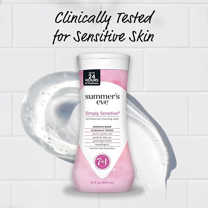 Summer's Eve Simply Sensitive Daily Gentle All Over Feminine Body Wash, Removes Odor, Feminine Wash pH Balanced, 15 fl oz, 3 Pack