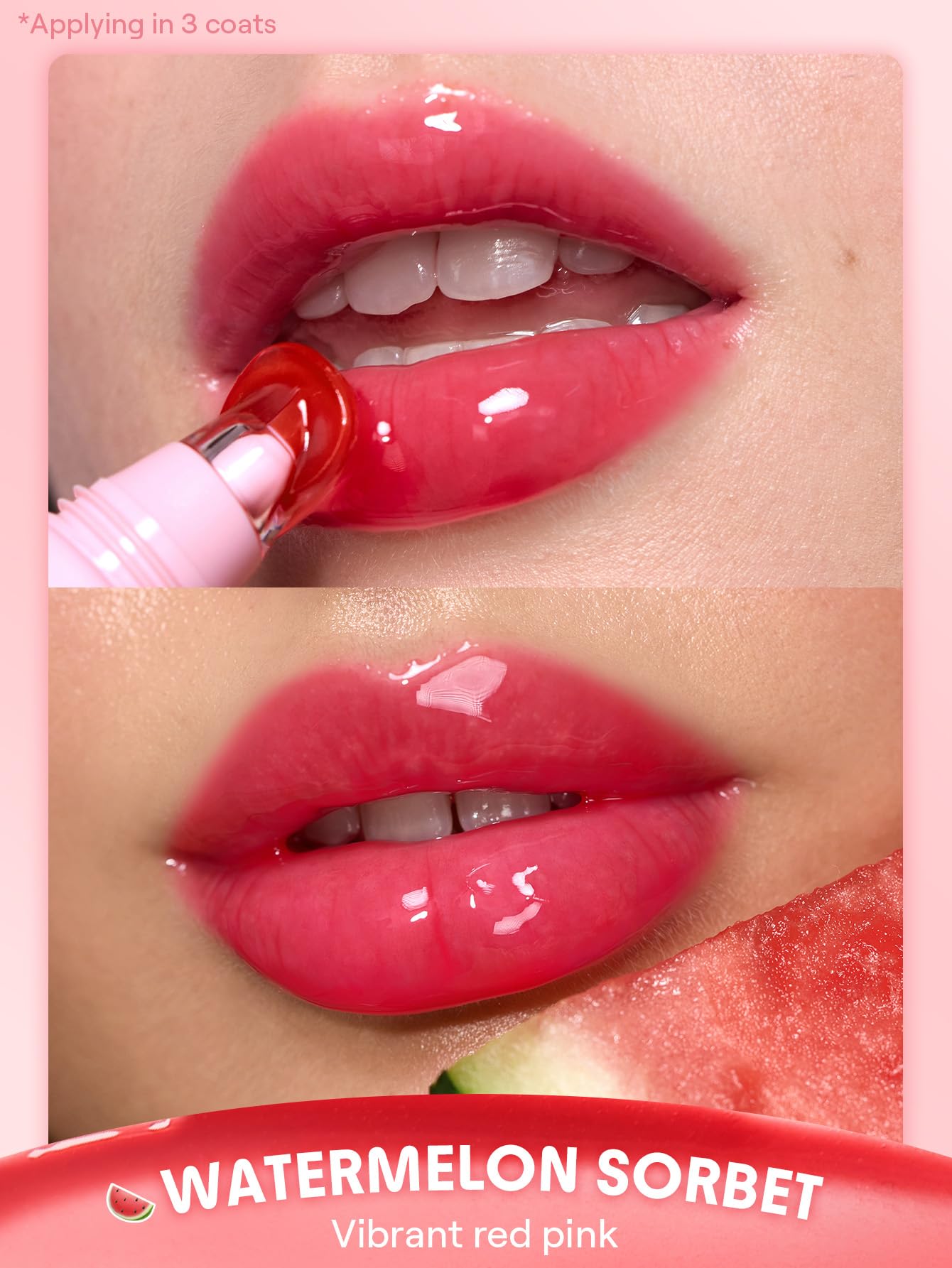 SHEGLAM Crystal Glaze Moisturizing Lip Gloss Hydrating Jelly Long Lasting Waterproof Plumping Lip Gloss-Watermelon Sorbet