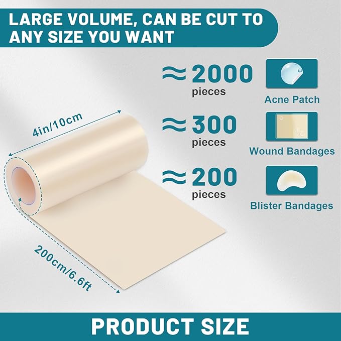 WUYUAN Hydrocolloid Roll for Wound Care, 4in*6.6ft Hydrocolloid Bandages with Self-Adhesive, Extra Large Hydrocolloid Patch Bandages Cut-to-Size, Ultra Absorbent, Waterproof