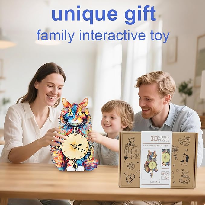 Kosmickiss 3D Wooden Puzzles for Adults, Maine Cat Mechanical Model Kits, DIY Wall Clock Puzzle, Gifts for Cat Lovers, Home Decor Creative Gifts for Men and Women, Pendulum Wood Craft