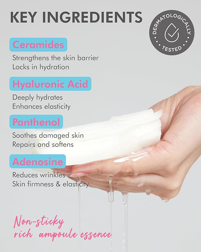 DERMAL Seoul Face Ceramide 3X Daily Quick Mask 36 Sheet – Korean Skincare Vegan Tencel Facial Masks - Intensive Moisturizing, Elasticity Mask Sheets with Hyaluronic Acid, Panthenol, Adenosine