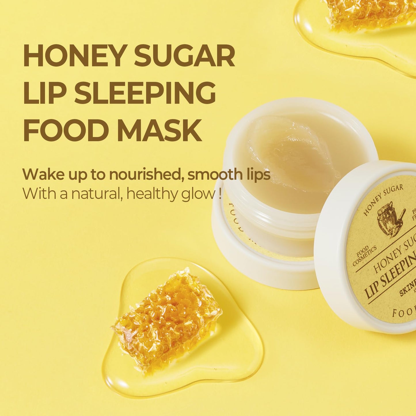 SKINFOOD Honey Sugar Lip Sleeping Mask, Lip Mask for Overnight, Korean Lip Care Product for Severely Chapped Lips, Hydrating Lip Butter for Dry Lips, Manuka Honey Lip Balm (0.71 fl. oz.)