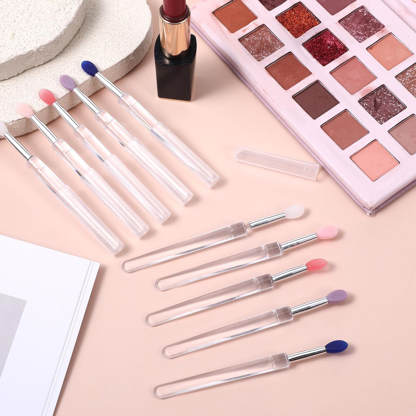 10 PCS Lip Brush, Silicone Lip Lipstick Applicator Brushes with Caps, Reusable Mask Applicator for Applying Lips Gloss Balm, Silicone Lips Scrubber