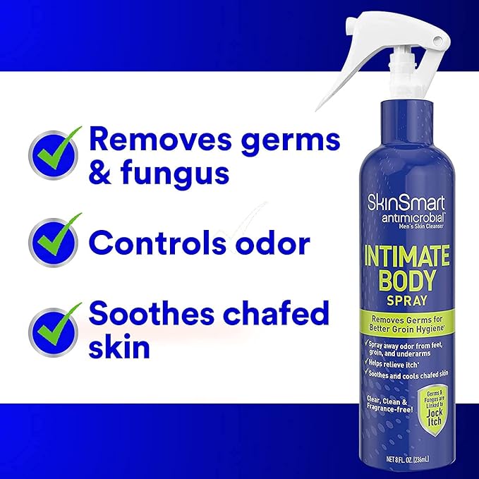 SkinSmart Men’s Intimate Spray, Hypochlorous Based Shower in a Bottle, Removes Bacteria linked to Jock Itch and Foul Odors for, 8 oz Spray Bottle
