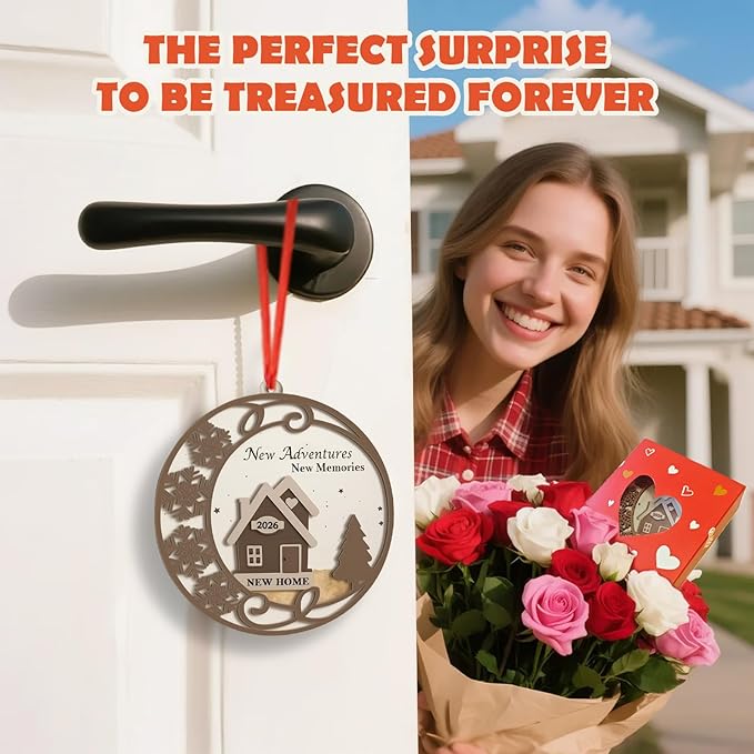 2026 New Home Ornament - Wooden Housewarming Gift for Homeowners, Couples & Friends - New Adventures New Memories First Christmas House Ornament