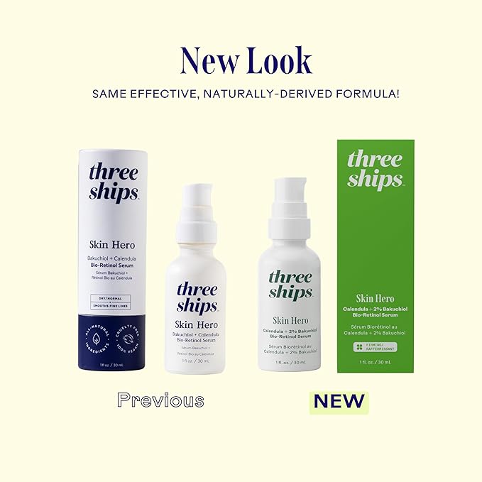 Three Ships SkinHero Bio Retinol Serum with Calendula + 2% Bakuchiol- Reduces Appearance of Fine Lines and Breakouts, Supports Skin Firmness (1 floz)