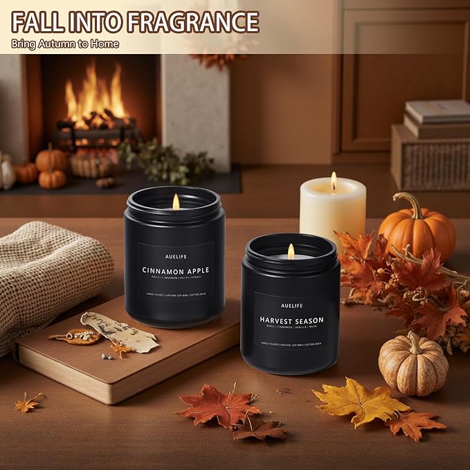 Fall Candles, 4 Pack Soy Candles Set - Autumn Scents of Vanilla Pumpkin, Cinnamon Apple, Harvest Season, Maple Syrup Latte, Aromatherapy Fall Gifts for Men & Women, Thanksgiving Home Decor