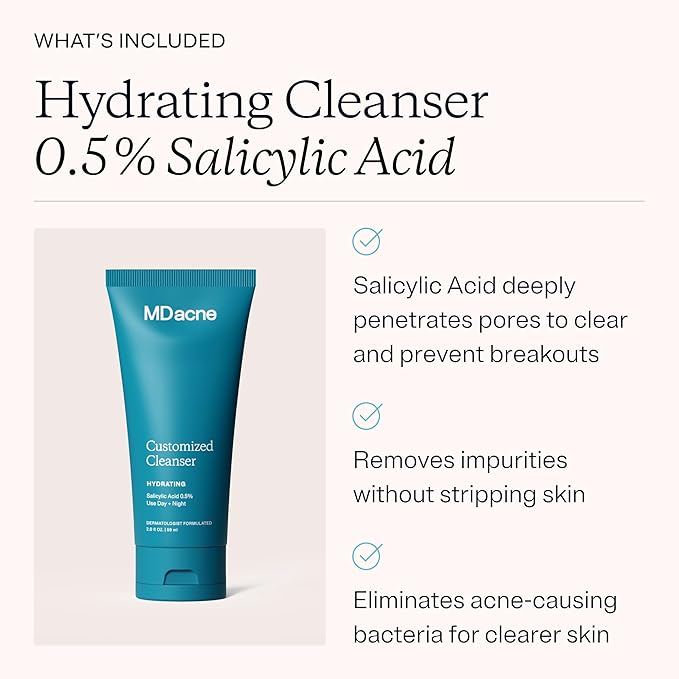 MDacne 3 Step Retinol Acne Kit - Retinol Cream 0.25%, Salicylic Acid Cleanser, Niacinamide Moisturizer - Plant-Based products for Hormonal Acne, Blemishes, and Wrinkles. 30 Day Complete Acne Care Kit