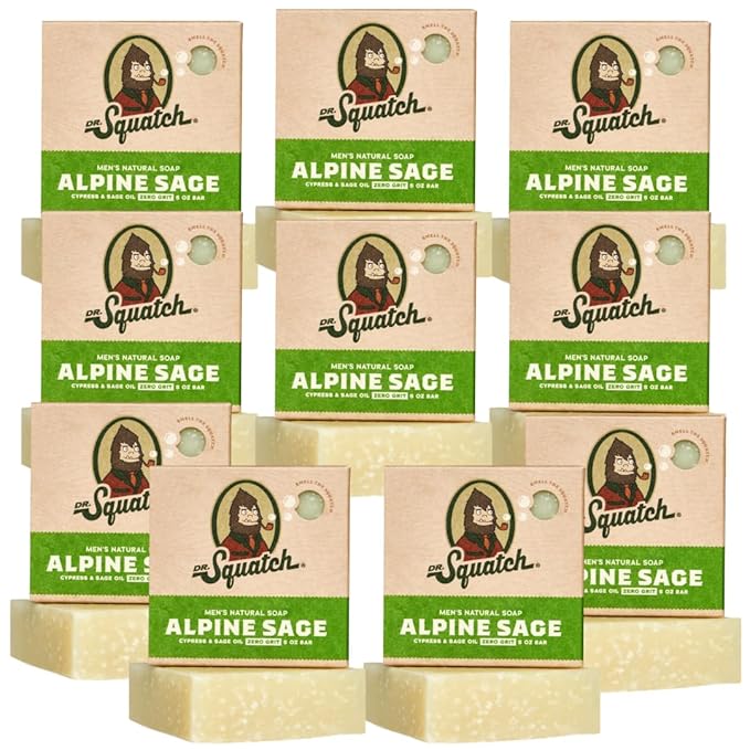 Dr. Squatch Natural Bar Soap for Men - Cold Process Soap with No Harsh Chemicals - Alpine Sage (5 oz, 10-Pack)
