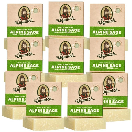 Dr. Squatch Natural Bar Soap for Men - Cold Process Soap with No Harsh Chemicals - Alpine Sage (5 oz, 10-Pack)
